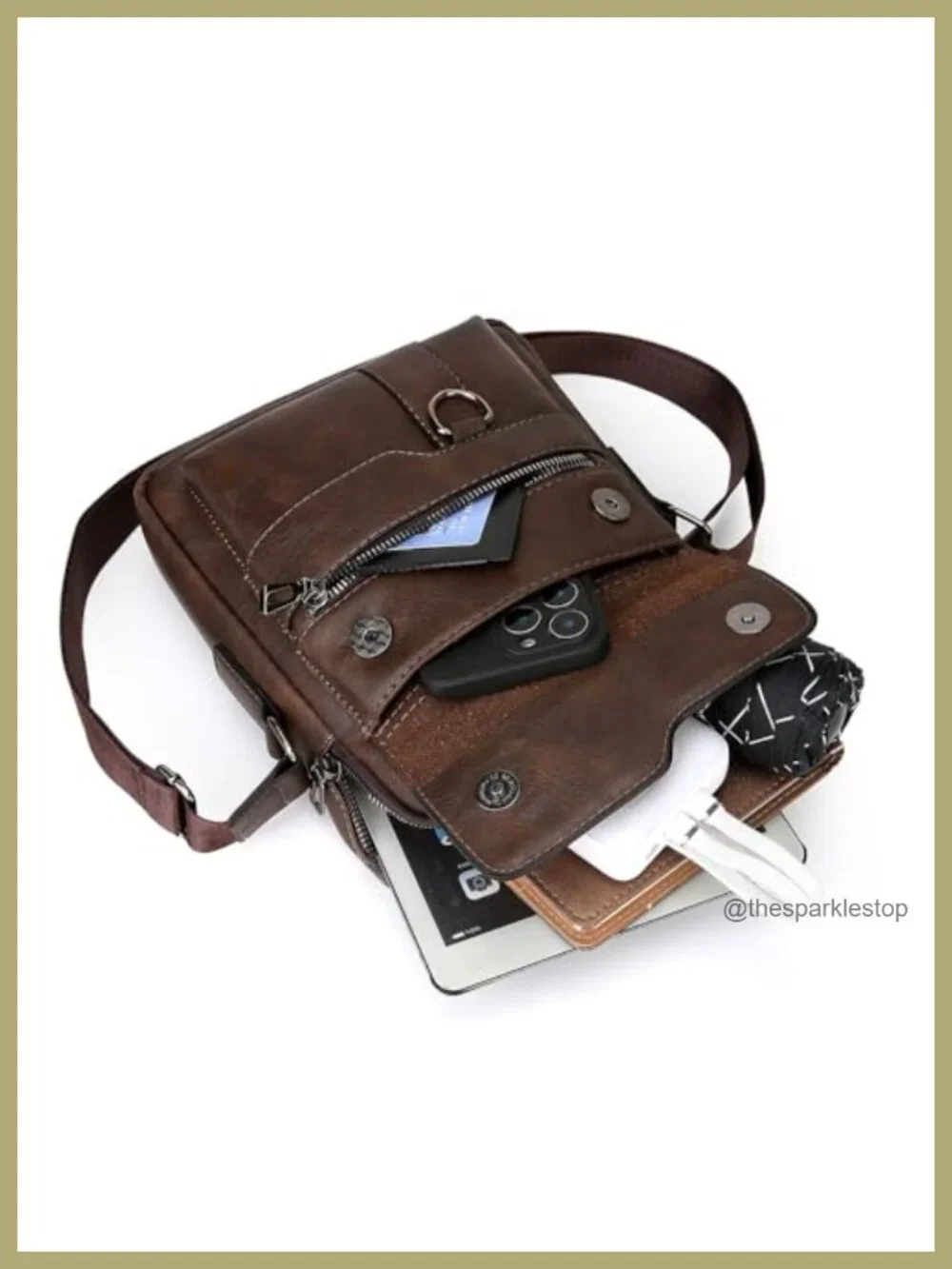 Men's Leather Crossbody Sling Bag Messenger with Multiple Pockets